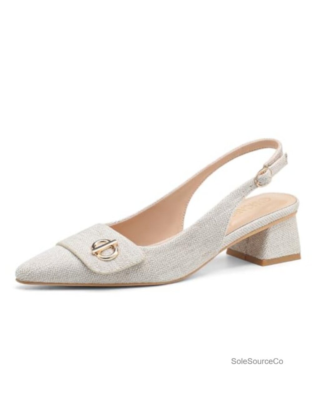 Women's Low Block Heel Slingback Pumps Pointed Toe Faux Leather
